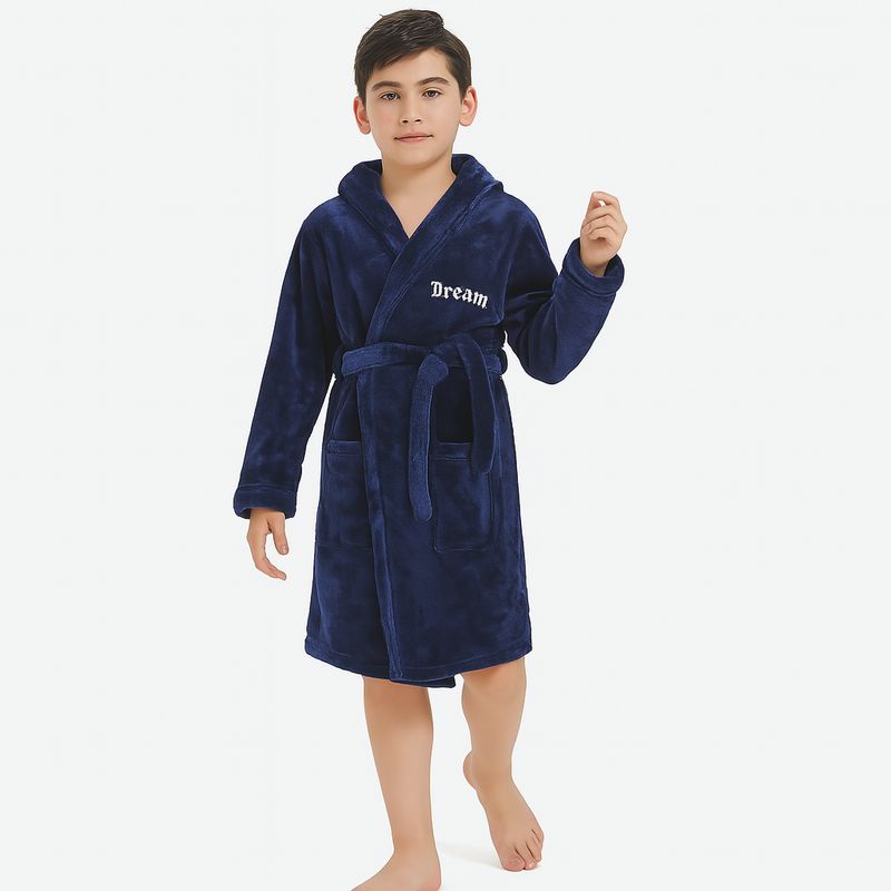 GARSIL - Bata Albornoz De Polar Con Capucha Azul para Niños 5 a 8 años