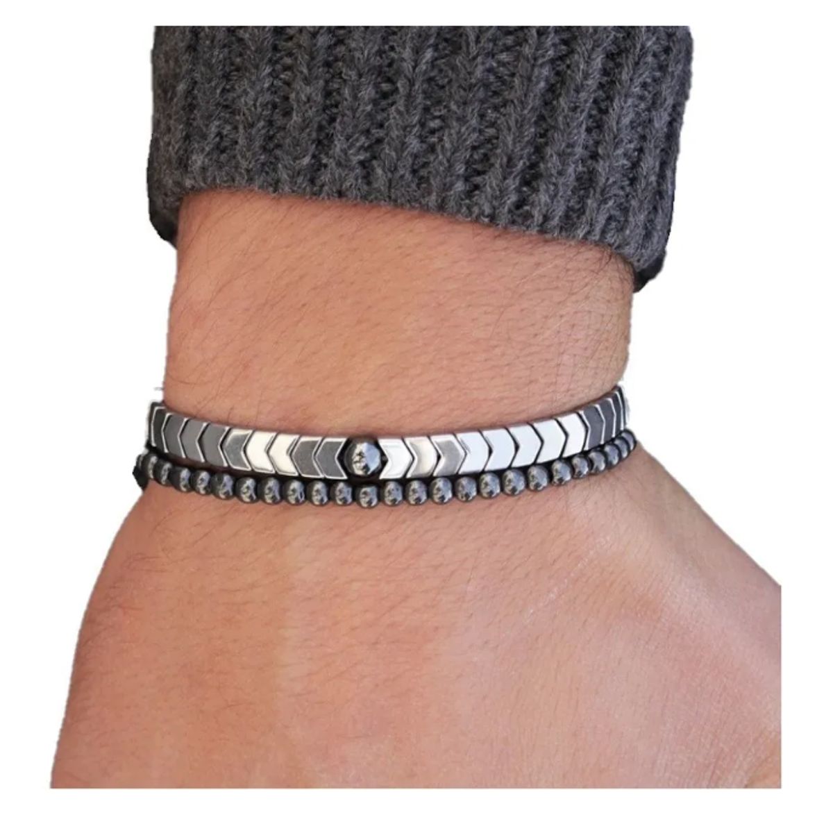 GENERICO - Pulsera Piedra Hematita Silver Space Hombre Mujer Moda Royal Madriz