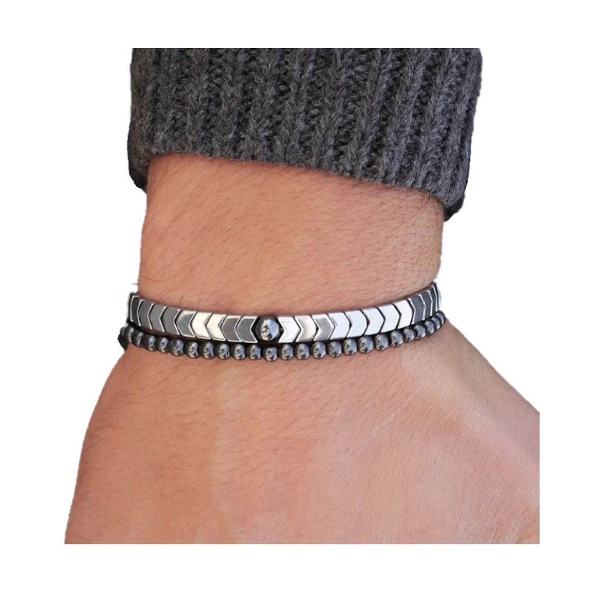GENERICO - Pulsera Piedra Hematita Silver Space Hombre Mujer Moda Royal Madriz