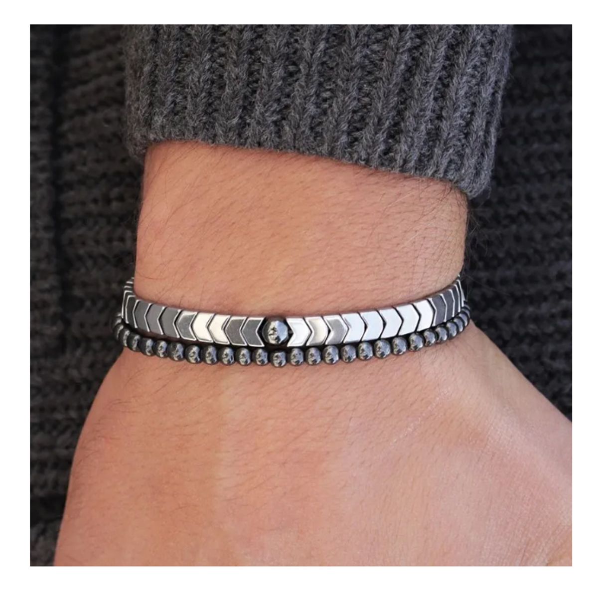 GENERICO - Pulsera Piedra Hematita Silver Space Hombre Mujer Moda Royal Madriz