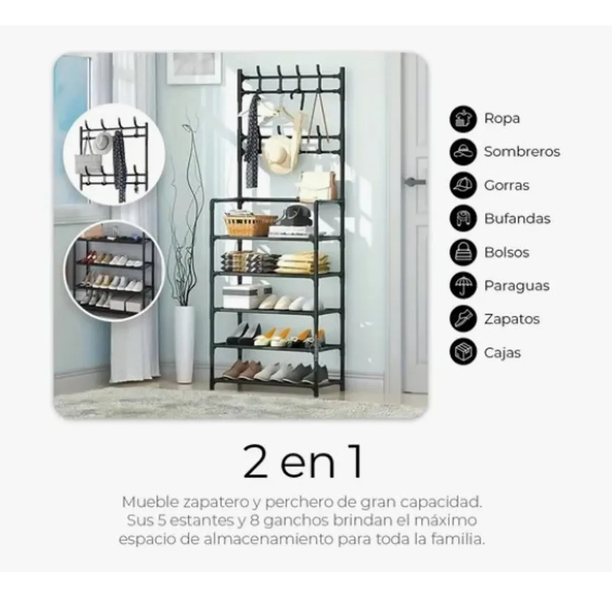 ESHOPANGIE - Organizador 2 En 1 De Ropa Perchero Y Zapatero 5 Niveles