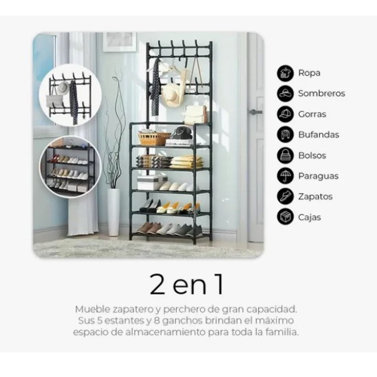 OFERTABKN - Organizador 2 En 1 De Ropa Perchero Y Zapatero 5 Niveles