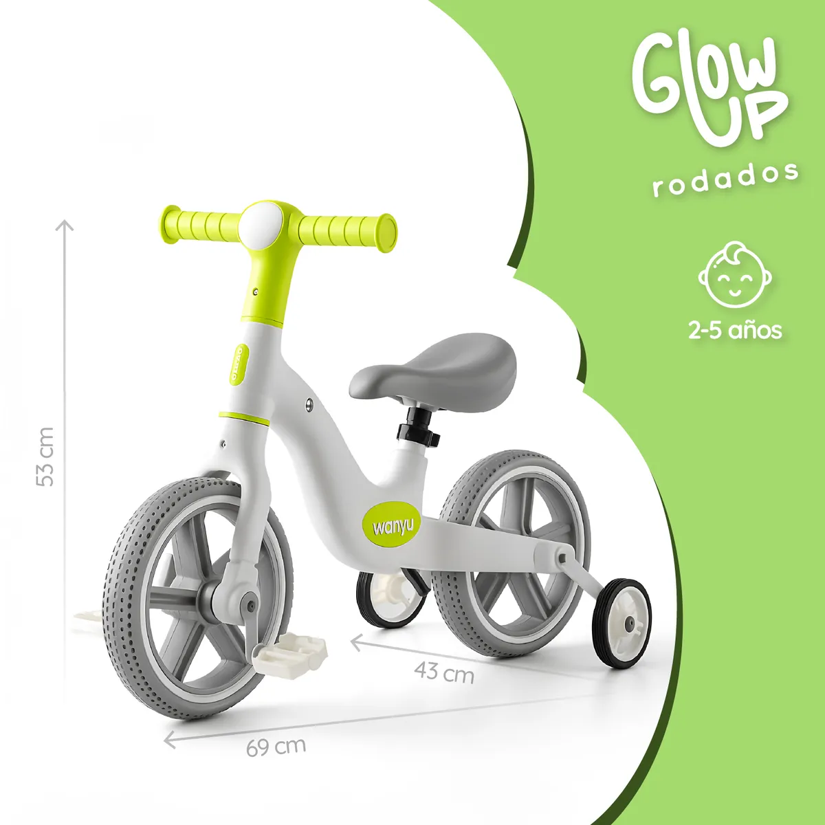 GLOWUP - Bicicleta Aprendizaje niño y niña Wanyu Lumen Luz LED GlowUp