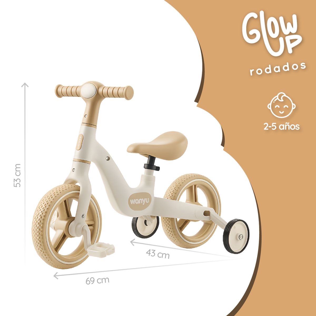 GLOWUP - Bicicleta Aprendizaje niño y niña Wanyu Halo Luz LED GlowUp