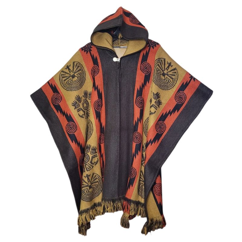 MORLAN - Poncho de Alpaca Lana Ecuatoriana Capucha Cálido Liviano