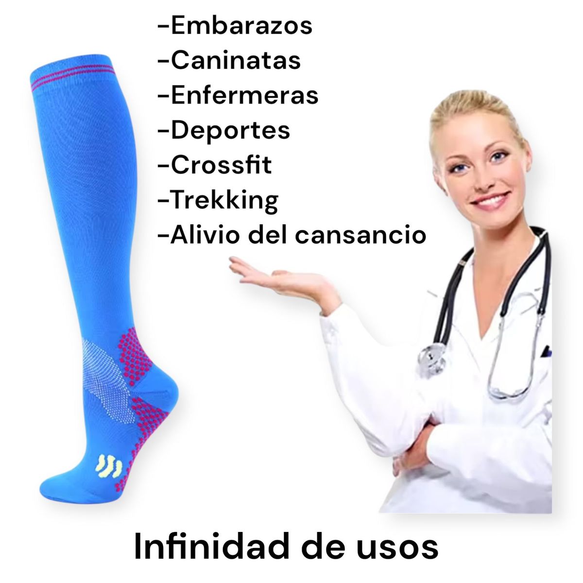 GENERICO - Media Compresión Calcetines Alivia Varices Circulación 1 Par S M