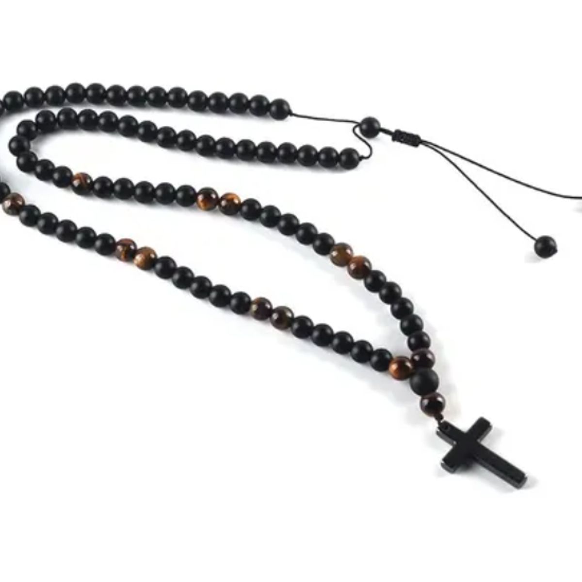 GENERICO - Collar Caballero Cruz Piedra Onix Y Ojo De Tigre Moda Royal Madriz