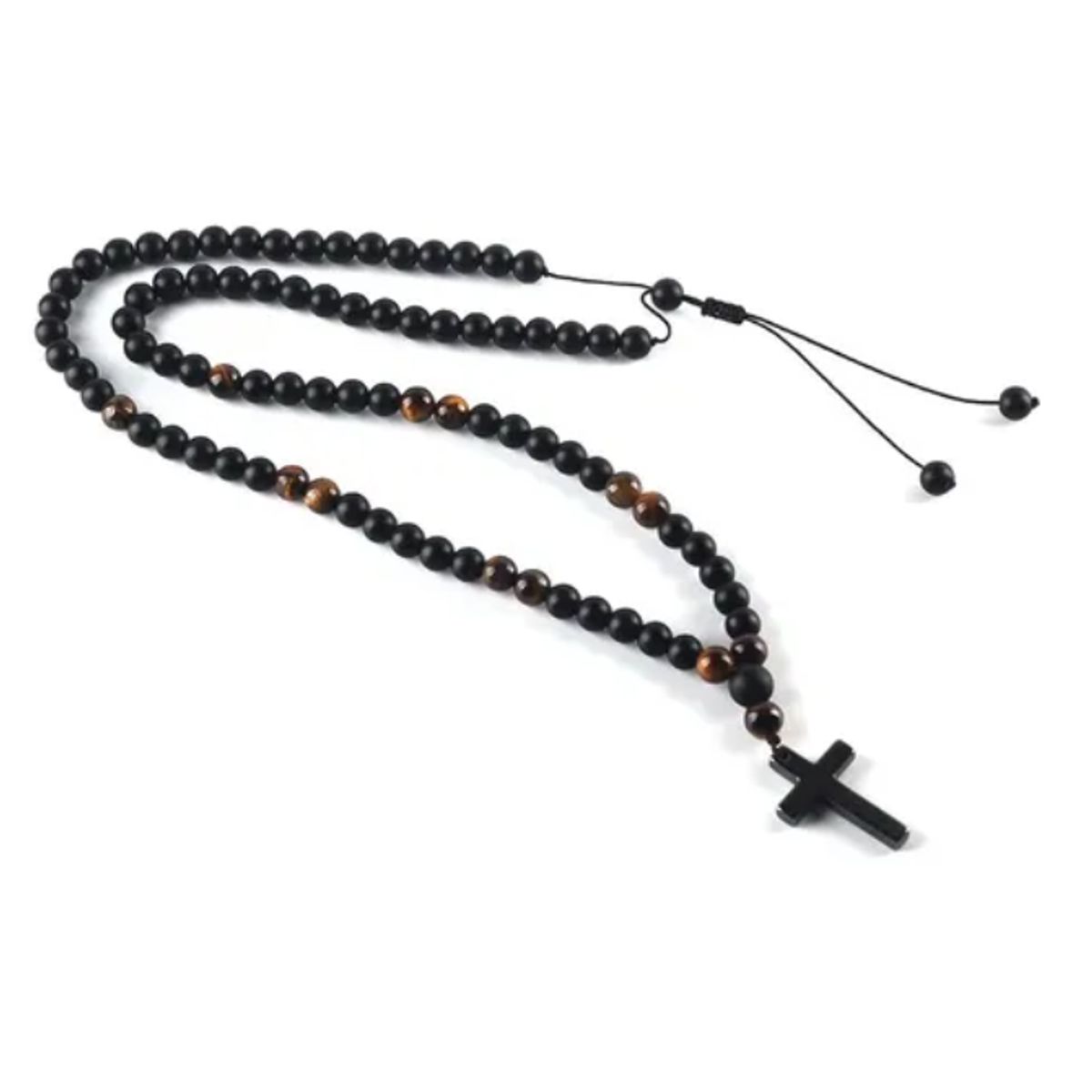 GENERICO - Collar Caballero Cruz Piedra Onix Y Ojo De Tigre Moda Royal Madriz