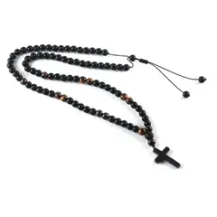 GENERICO - Collar Caballero Cruz Piedra Onix Y Ojo De Tigre Moda Royal Madriz