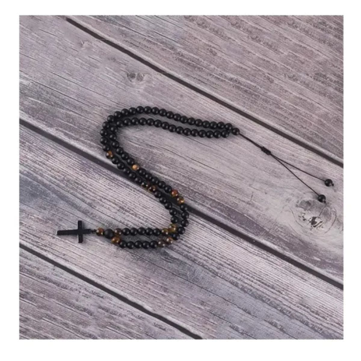 GENERICO - Collar Caballero Cruz Piedra Onix Y Ojo De Tigre Moda Royal Madriz