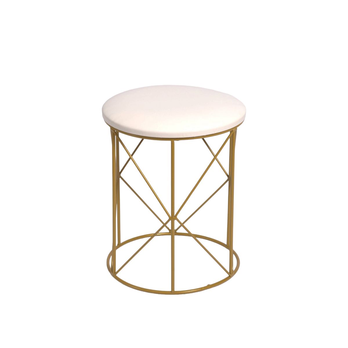 CASTELLARO - TABURETE DE TOCADOR METAL-CUERO DORADO BLANCO EMMA