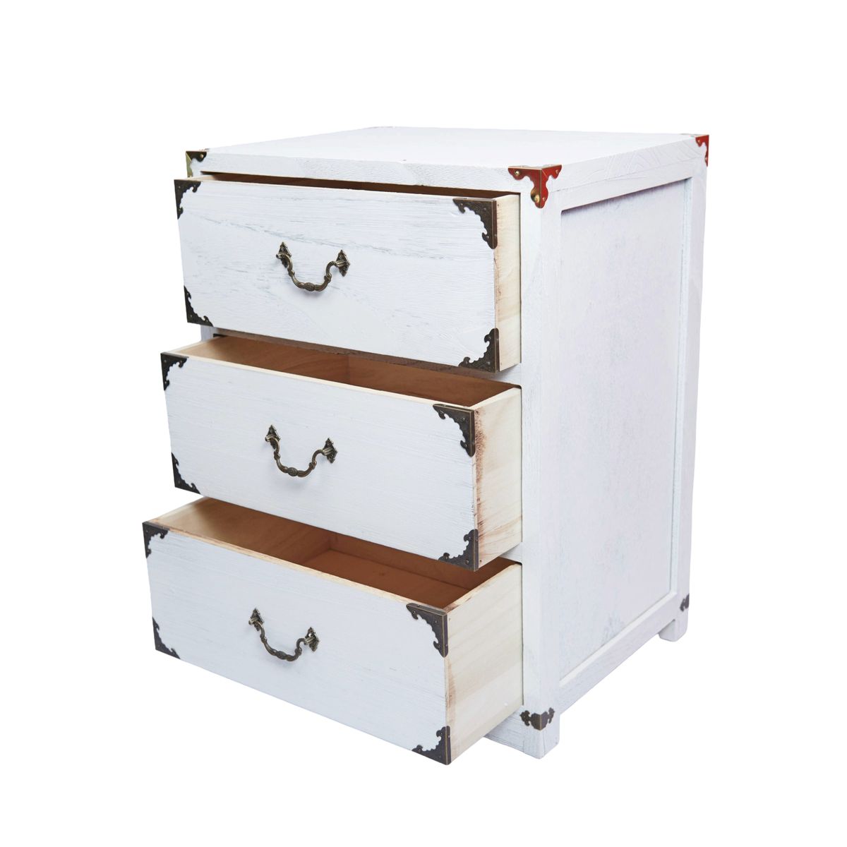 GENERICO - SET VELADOR DORMITORIO LUPE 3 CAJONES BLANCO RUSTICO