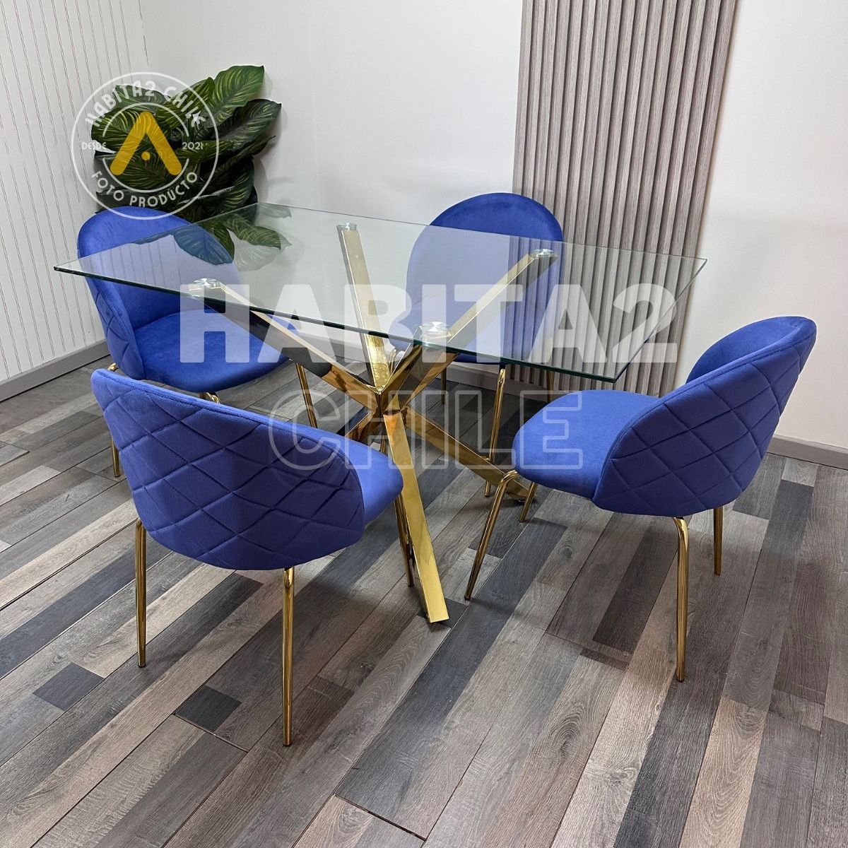 HABITA2 CHILE - Comedor Madrid Nordic Gold 140cm -4 Puestos Azul…