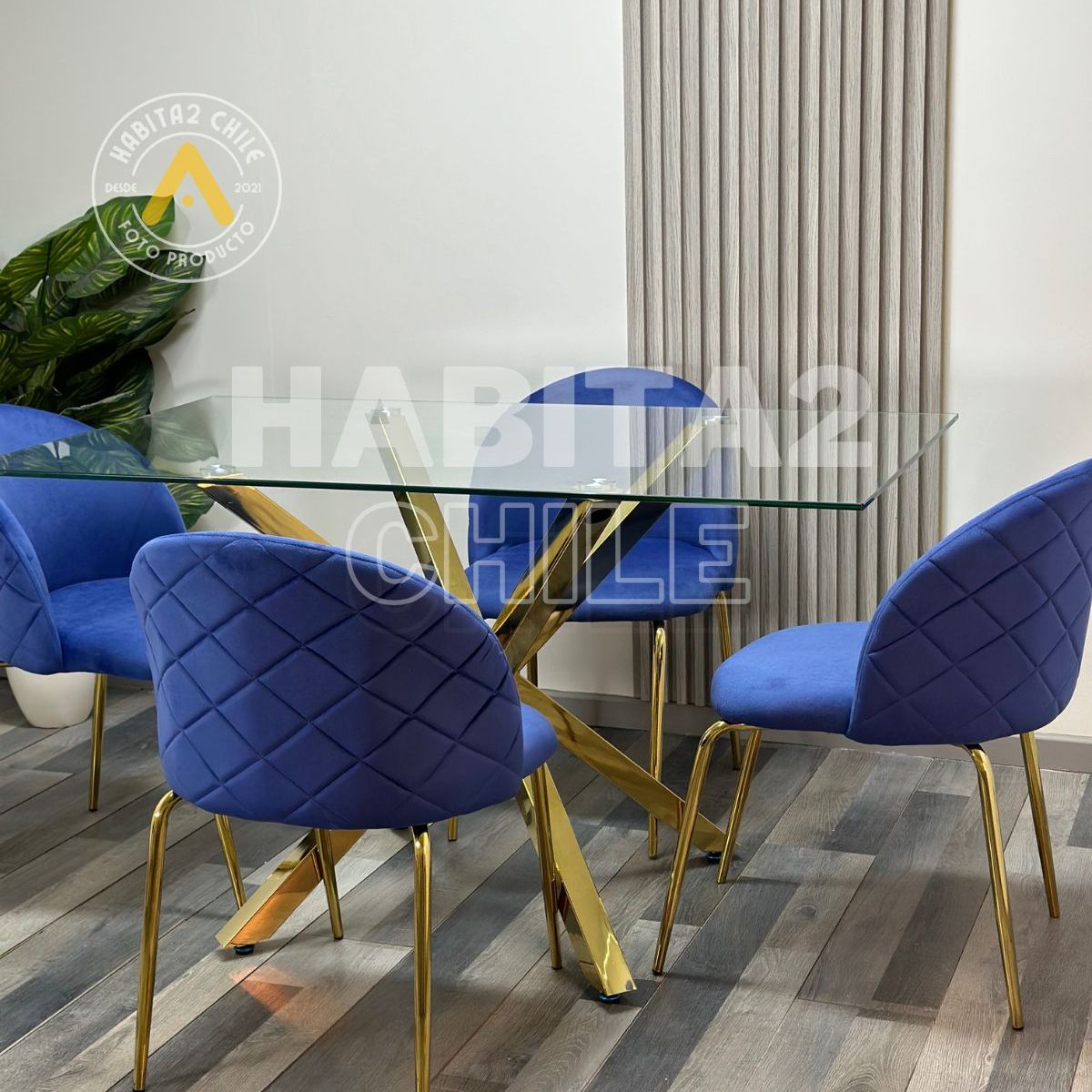 HABITA2 CHILE - Comedor Madrid Nordic Gold 140cm -4 Puestos Azul…