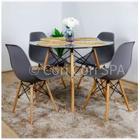 Juego de Comedor Mesa Eames Vidrio 80cm + 4 Sillas Eames Gris…