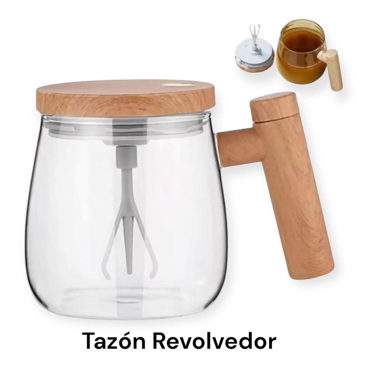 GENERICO - Taza Mezcladora Automatica Recargable Tazon Revolvedor Vidrio
