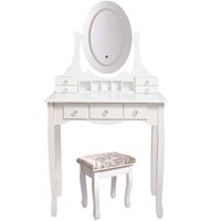 TOCADOR MAQUILLAJE MADERA BANCA + ESPEJO LUZ LED CATERINA