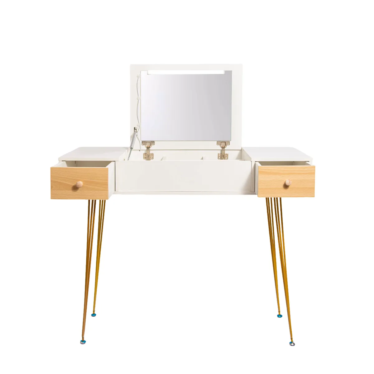 GENERICO - TOCADOR MAQUILLAJE METAL MADERA BLANCO + ESPEJO CON LUZ ELENA