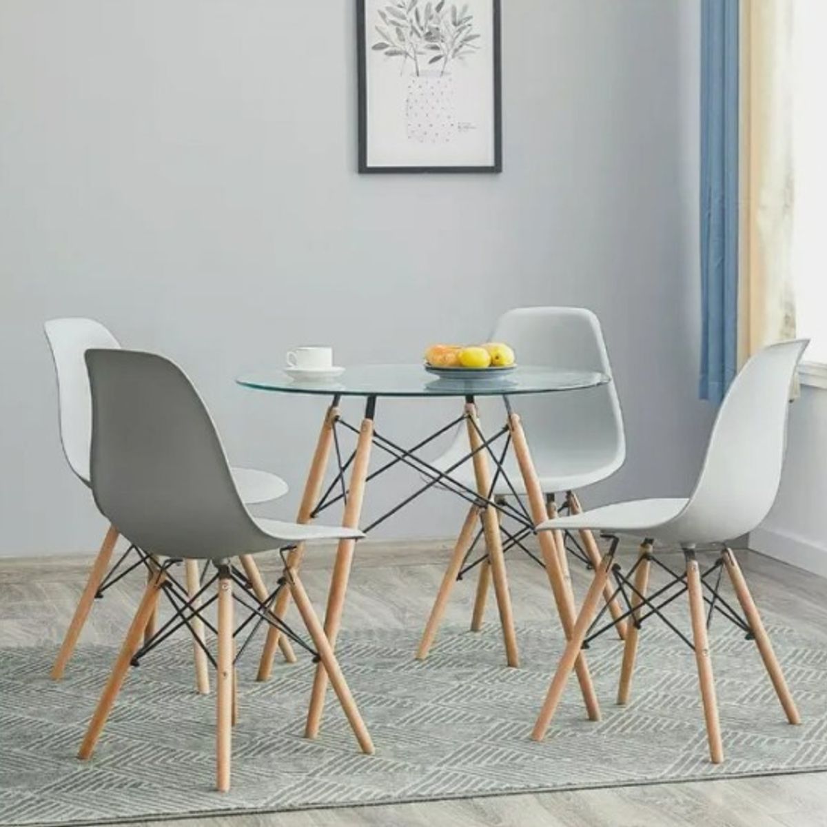 GENERICO - COMEDOR EAMES VIDRIO REDONDO 80 CM -4 PUESTO BLANCO…