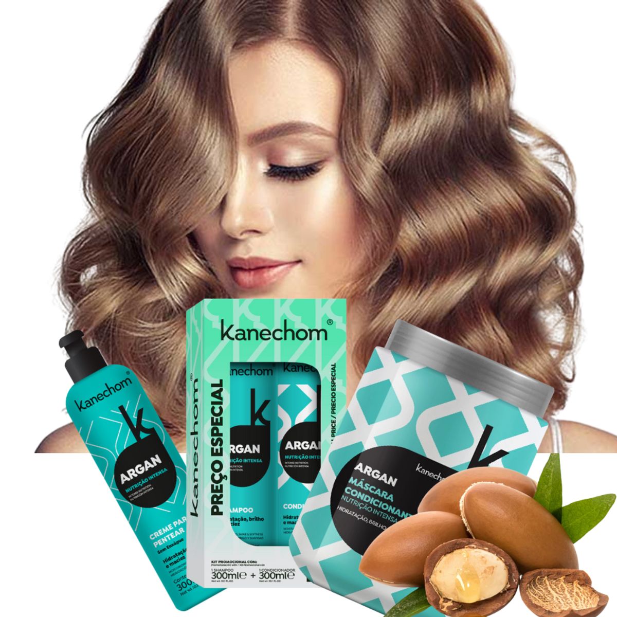 KANECHOM - Pack Capilar Kanechom Argán Hidratación, Brillo Y Cuidado 4 en 1