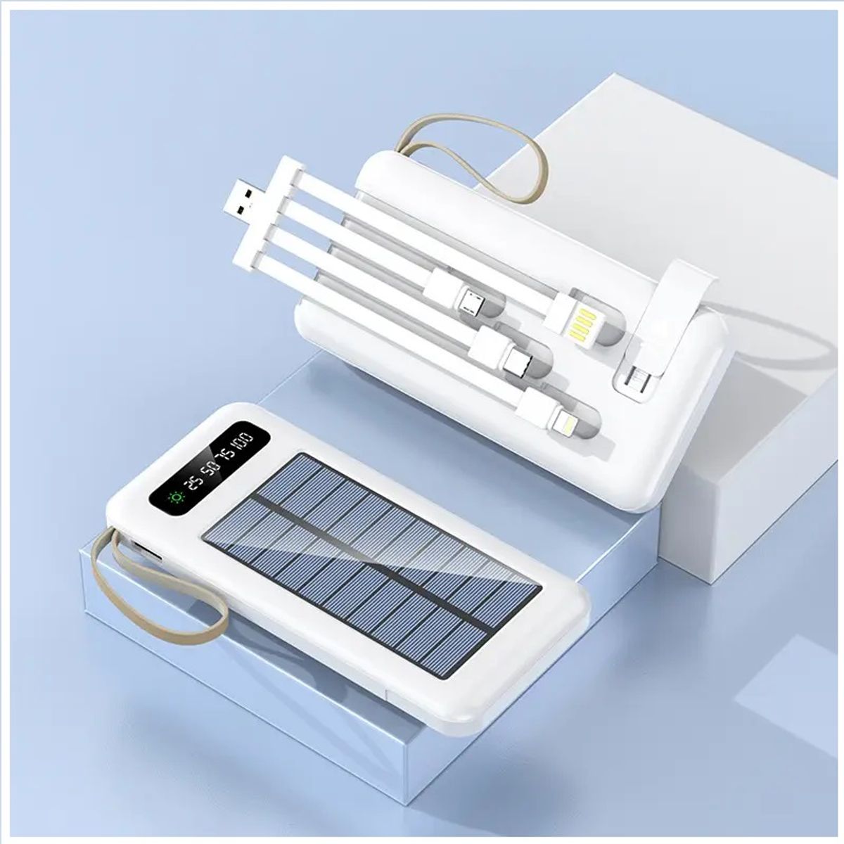 GENERICO - Power Bank Solar 20000mAh Carga Rápida Pantalla LED Cables Integrados