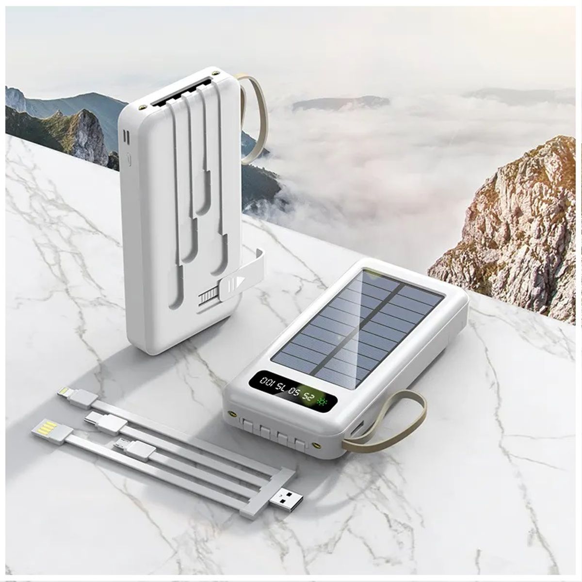 GENERICO - Power Bank Solar 20000mAh Carga Rápida Pantalla LED Cables Integrados