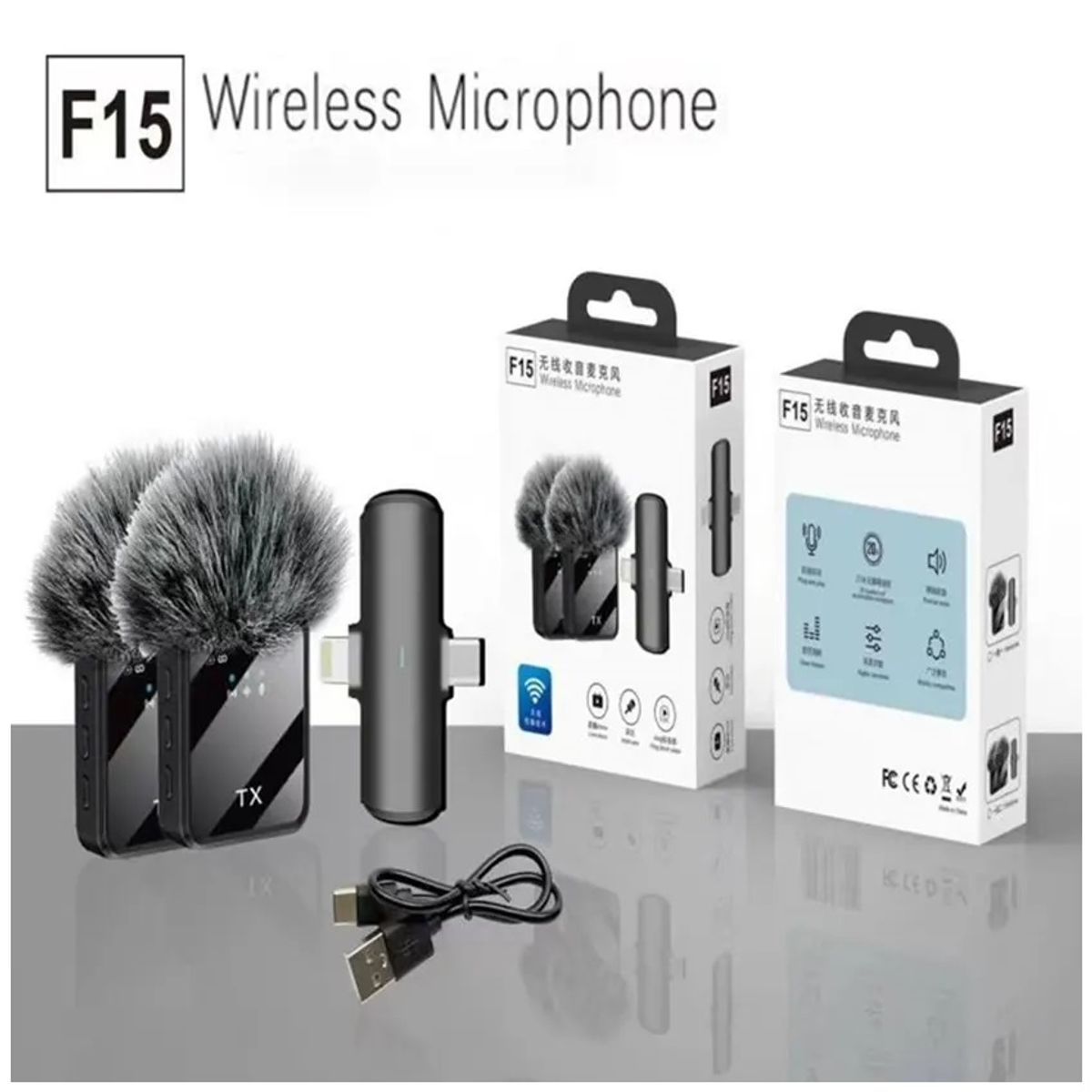 GENERICO - Micrófono Inalámbrico Cancelación de Ruido y Doble Transmisor