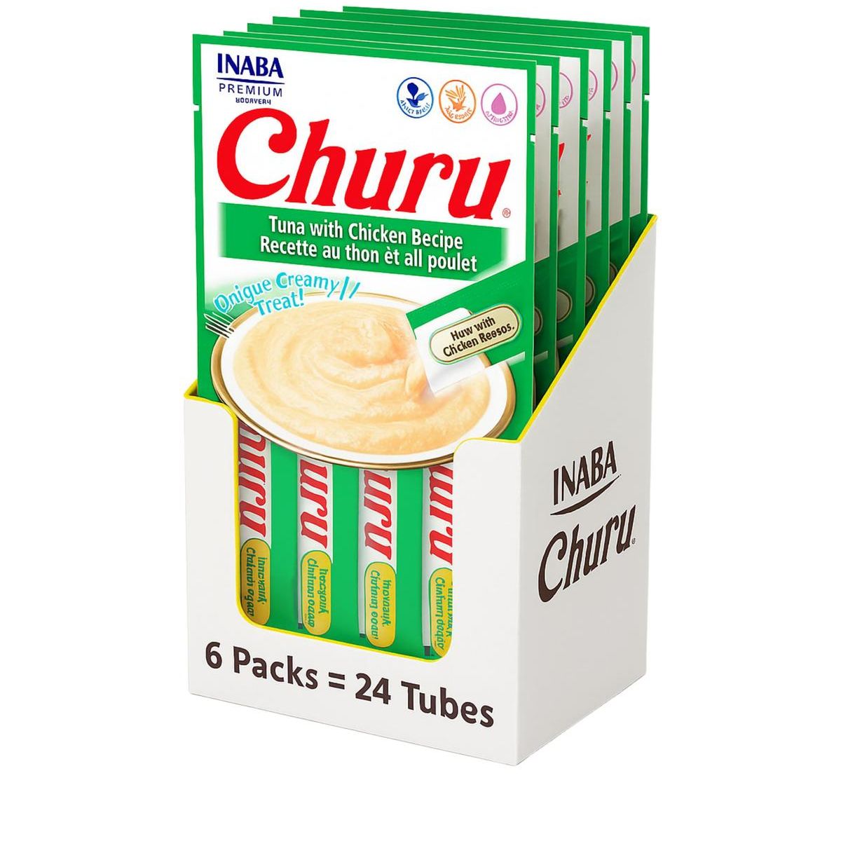 INABA - Churu Cat Atún y Pollo 14g x4 - Pack 6 Unidades