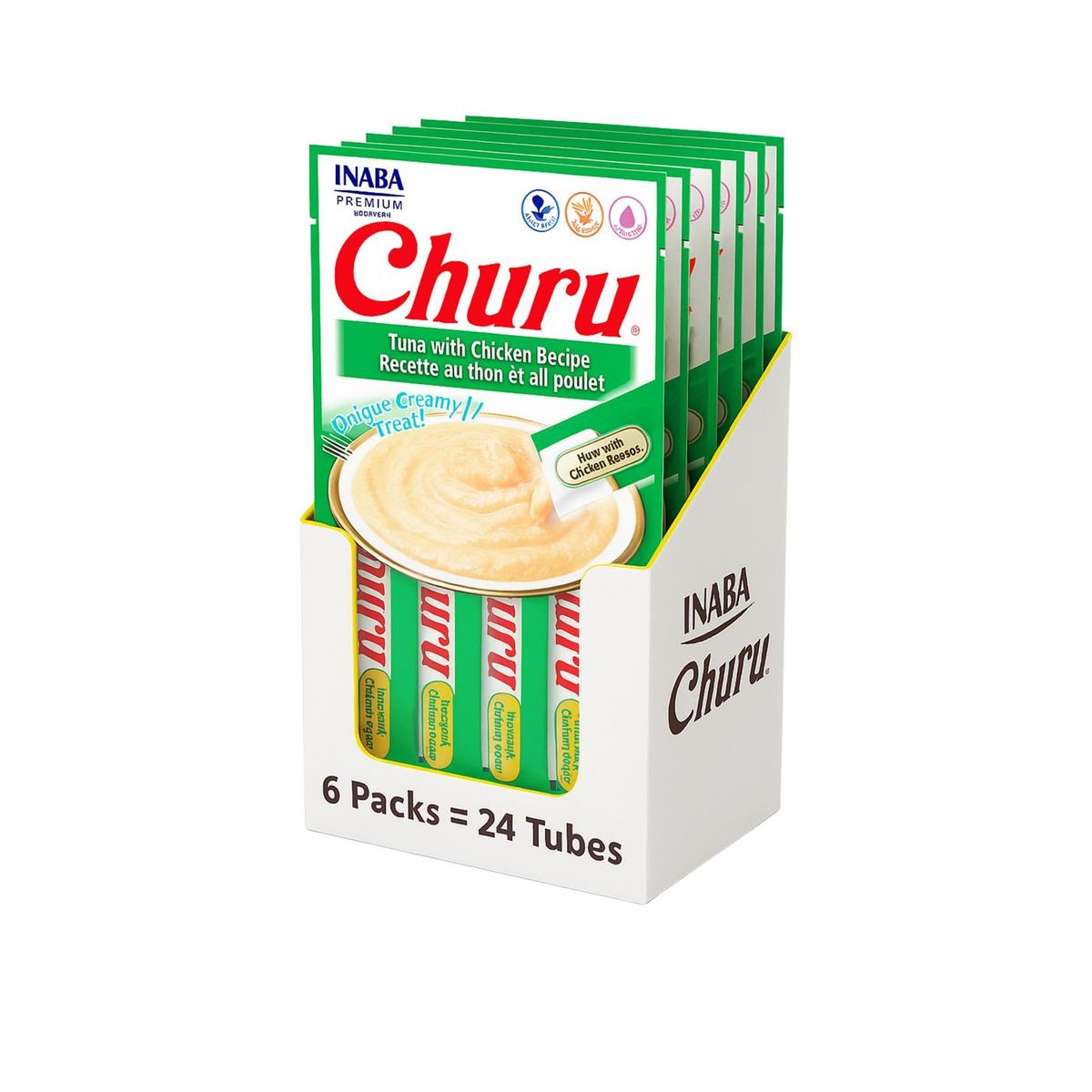 INABA - Churu Cat Atún y Pollo 14g x4 - Pack 6 Unidades