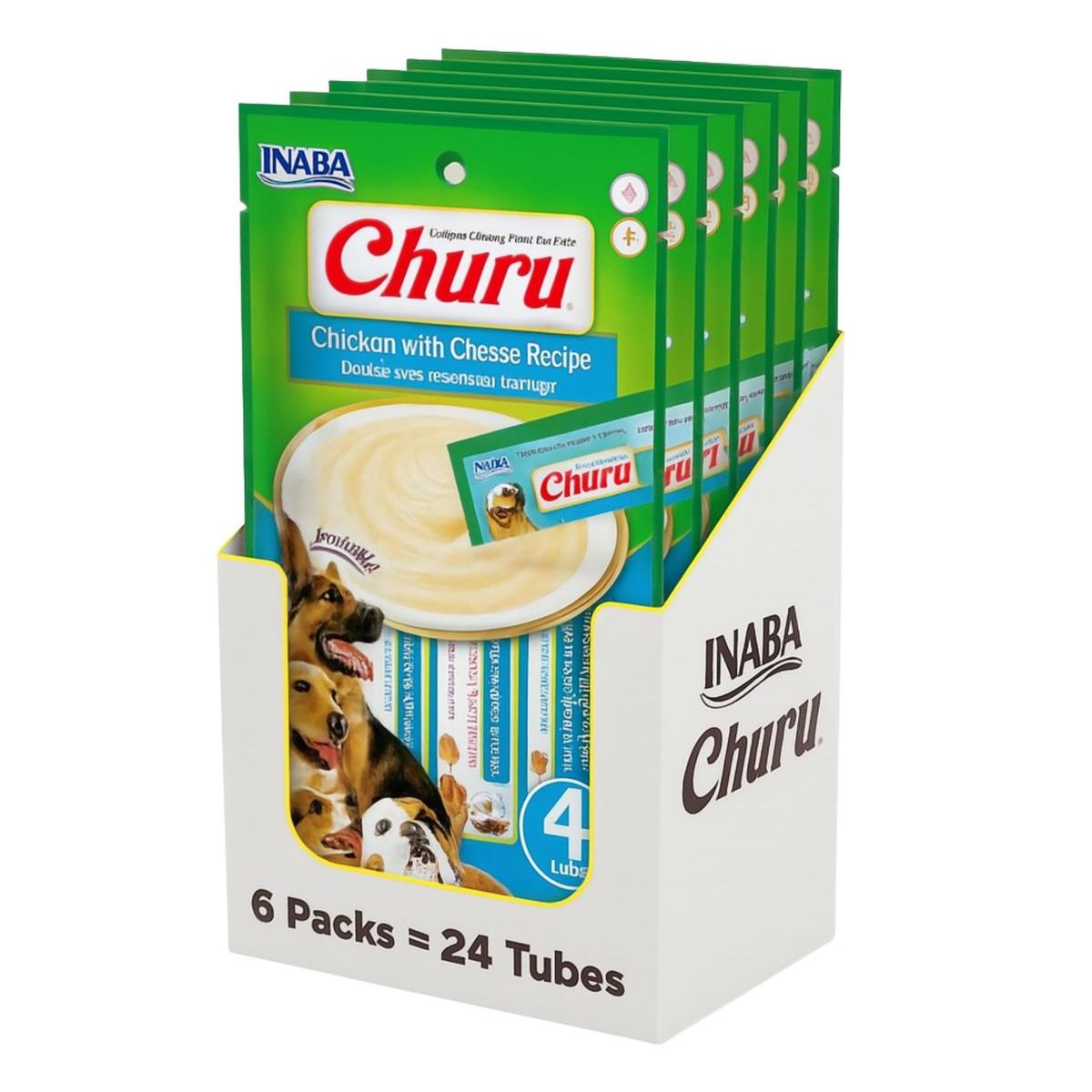 INABA - Churu Dog Pollo y Queso 14g x4 - Pack 6 Unidades