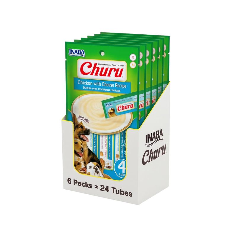 INABA - Churu Dog Pollo y Queso 14g x4 - Pack 6 Unidades
