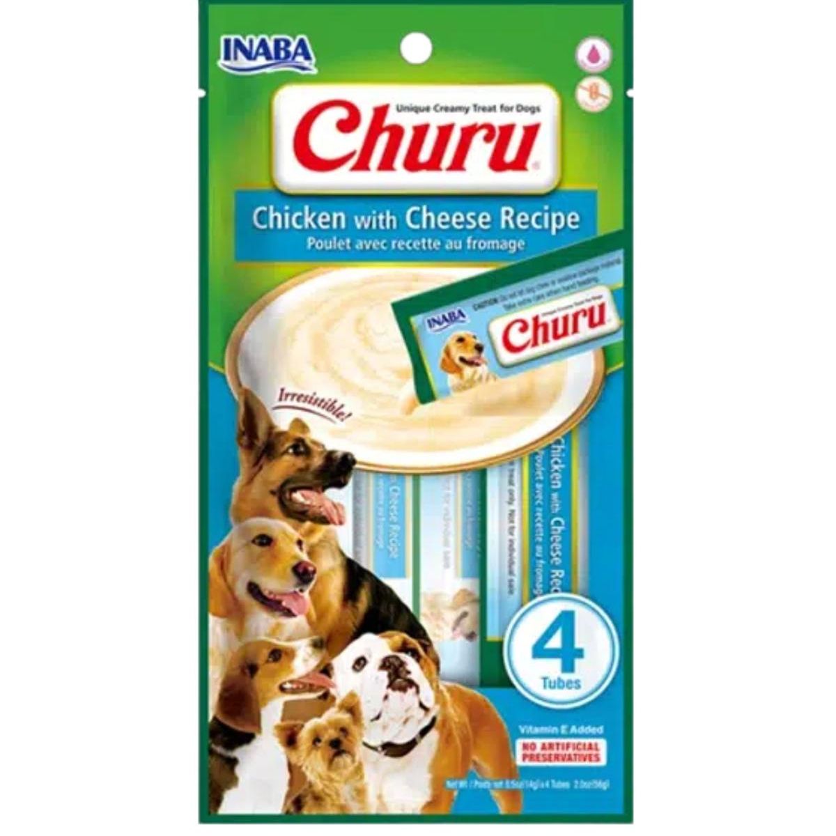 INABA - Churu Dog Pollo y Queso 14g x4 - Pack 6 Unidades