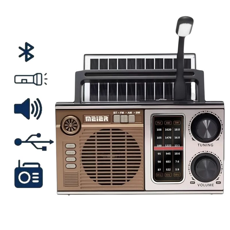 GENERICO - Radio Vintage Estilo Antiguo Panel Solar Am Fm USB Bluetooth