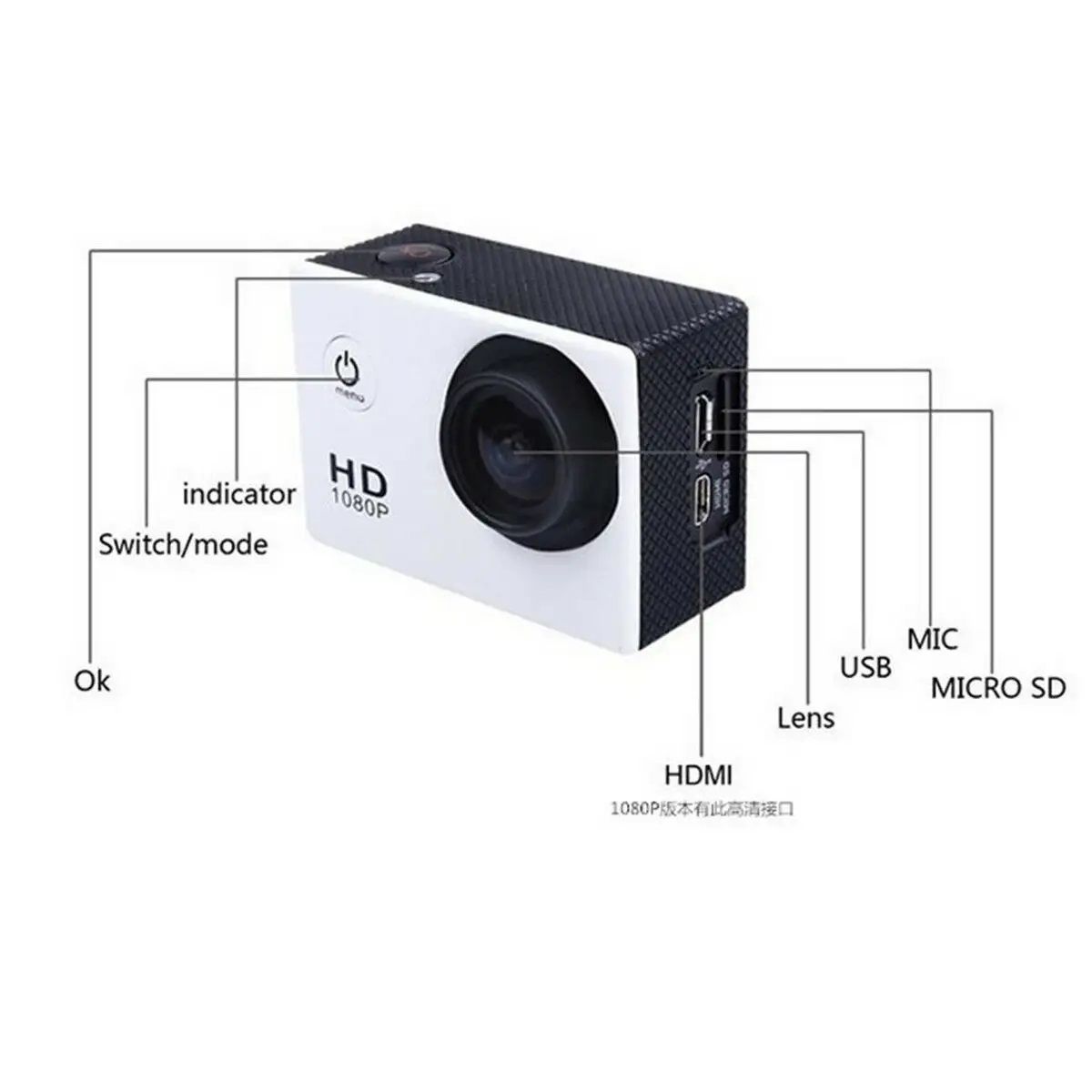 GENERICO - CÁMARA DEPORTIVA 1080P FULL HD IMPERMEABLE 30M - AUTONOMÍA 90 MINUTOS