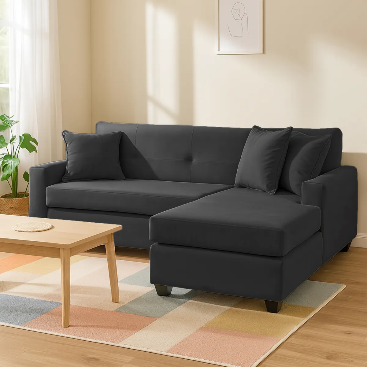 MBC - Sofa L Intercambiable New Sevilla Tela Negro