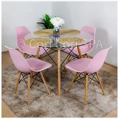 CORI CORI - Juego de Comedor Mesa Eames Vidrio 80cm + 4 Sillas Eames Rosa…