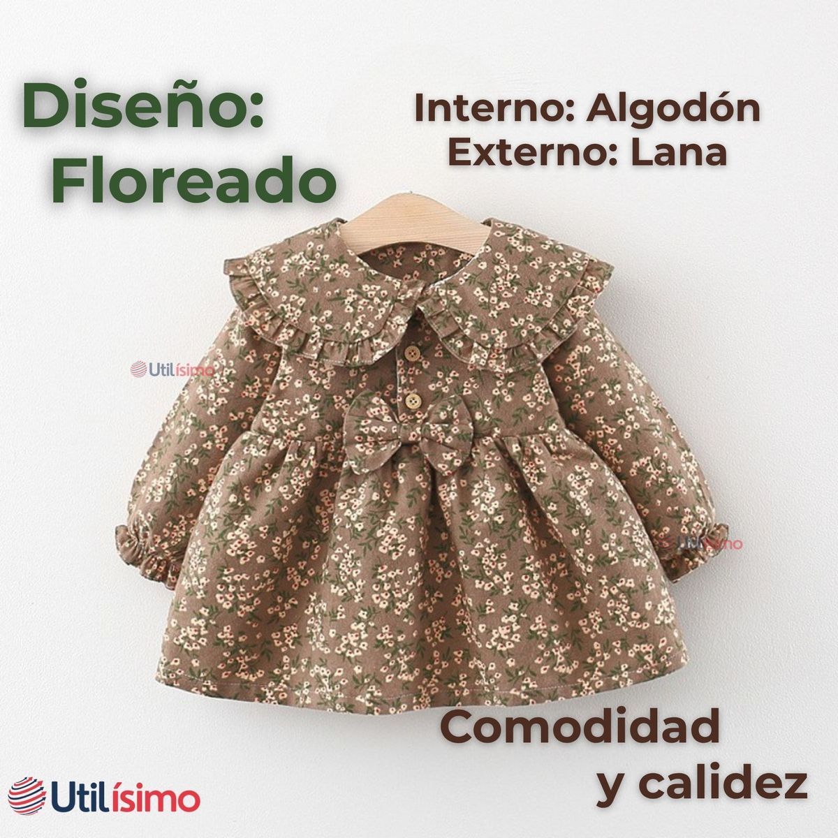 JUMP KIDS - Vestido Floreado De Lana Forrado En Algodón Niña Café