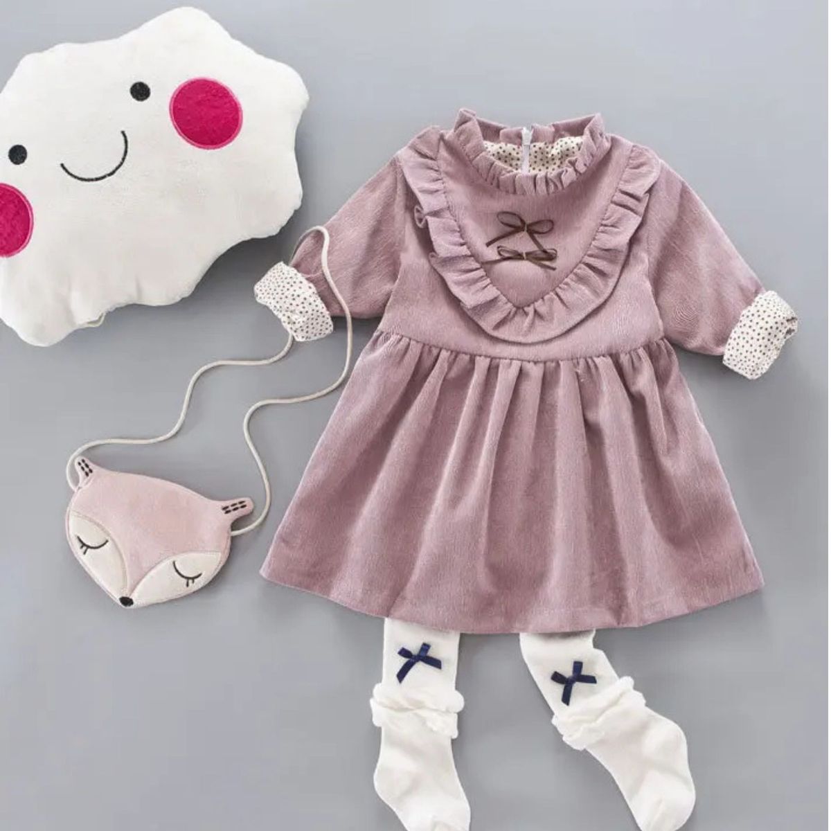 JUMP KIDS - Vestido Con Lazo Negro De Cotelé Forrado En Algodón Niña Morado