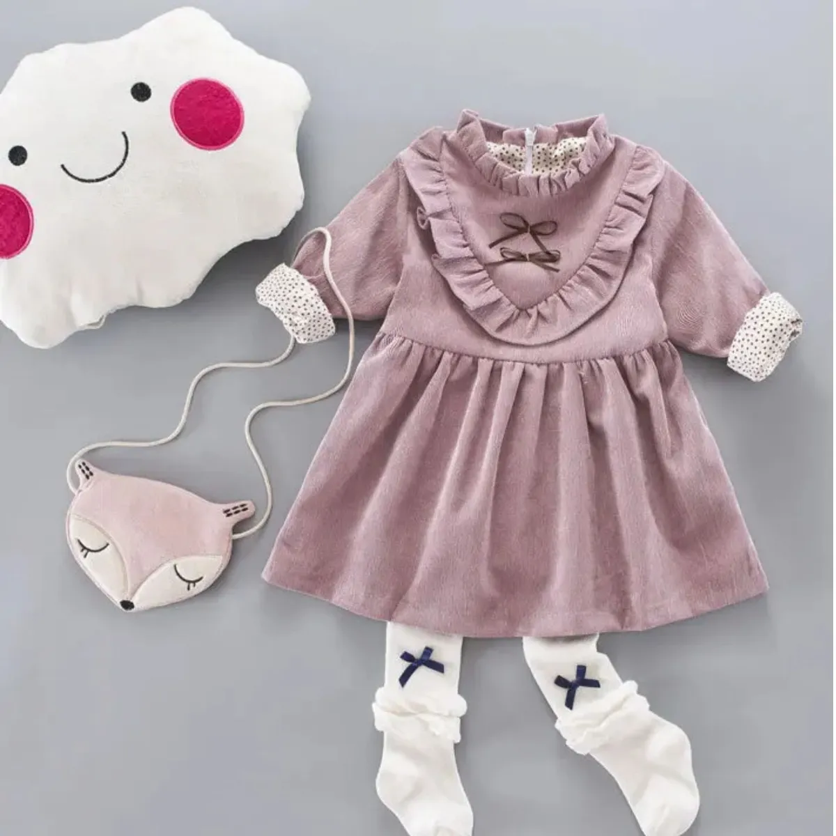 JUMP KIDS - Vestido Con Lazo Negro De Cotelé Forrado En Algodón Niña Morado