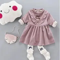 JUMP KIDS - Vestido Con Lazo Negro De Cotelé Forrado En Algodón Niña Morado