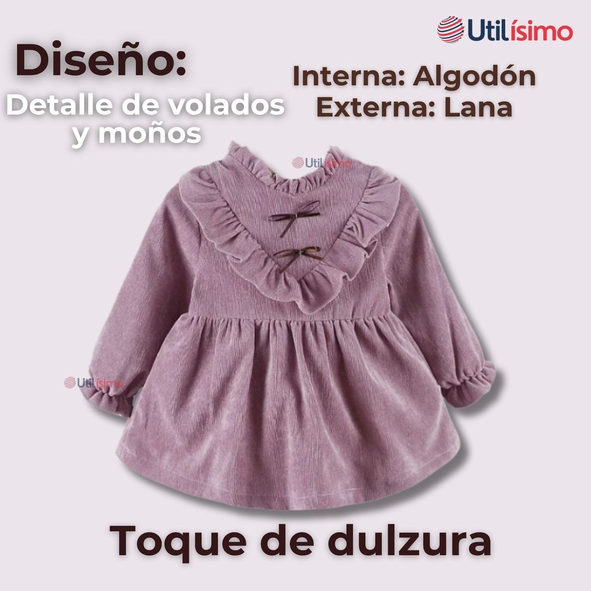 JUMP KIDS - Vestido Con Lazo Negro De Cotelé Forrado En Algodón Niña Morado