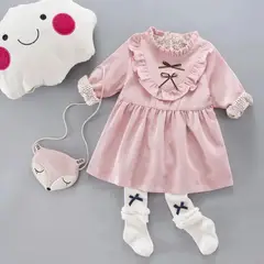 JUMP KIDS - Vestido Con Lazo Negro De Cotelé Forrado En Algodón Niña Rosado