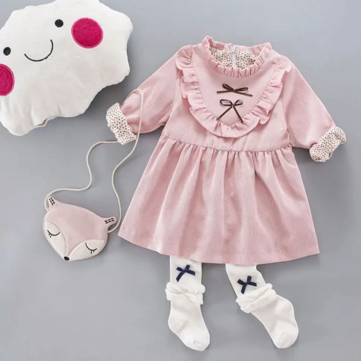 JUMP KIDS - Vestido Con Lazo Negro De Cotelé Forrado En Algodón Niña Rosado