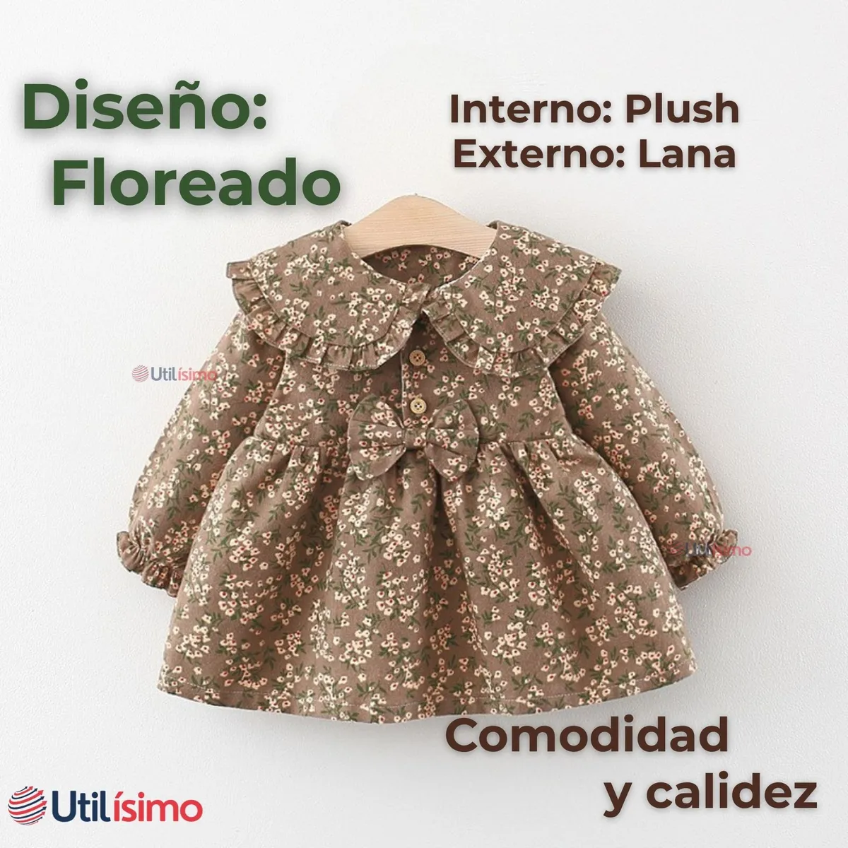 JUMP KIDS - Vestido De Cotelé Floreado Forrado En Plush Niña Café