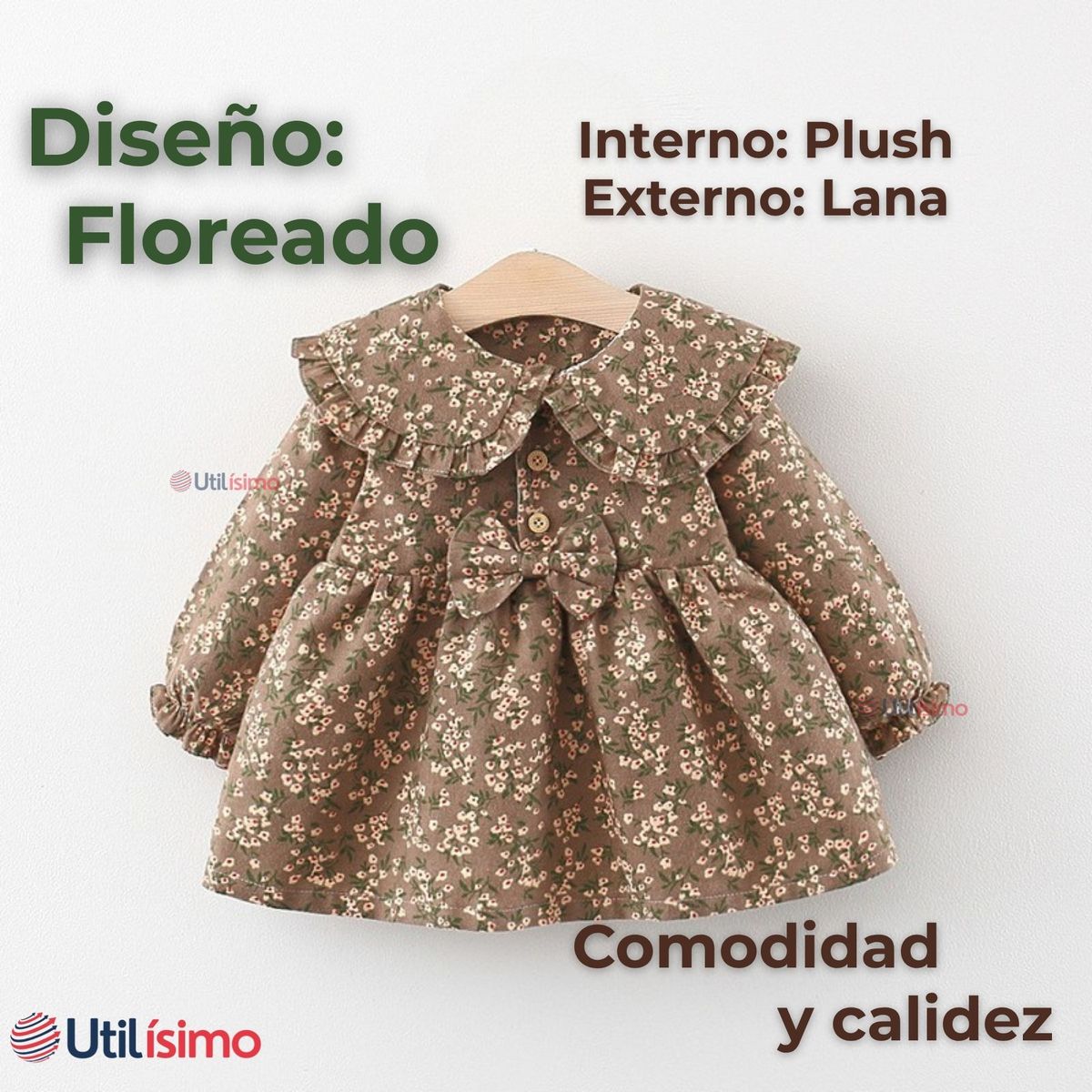 JUMP KIDS - Vestido De Cotelé Floreado Forrado En Plush Niña Café