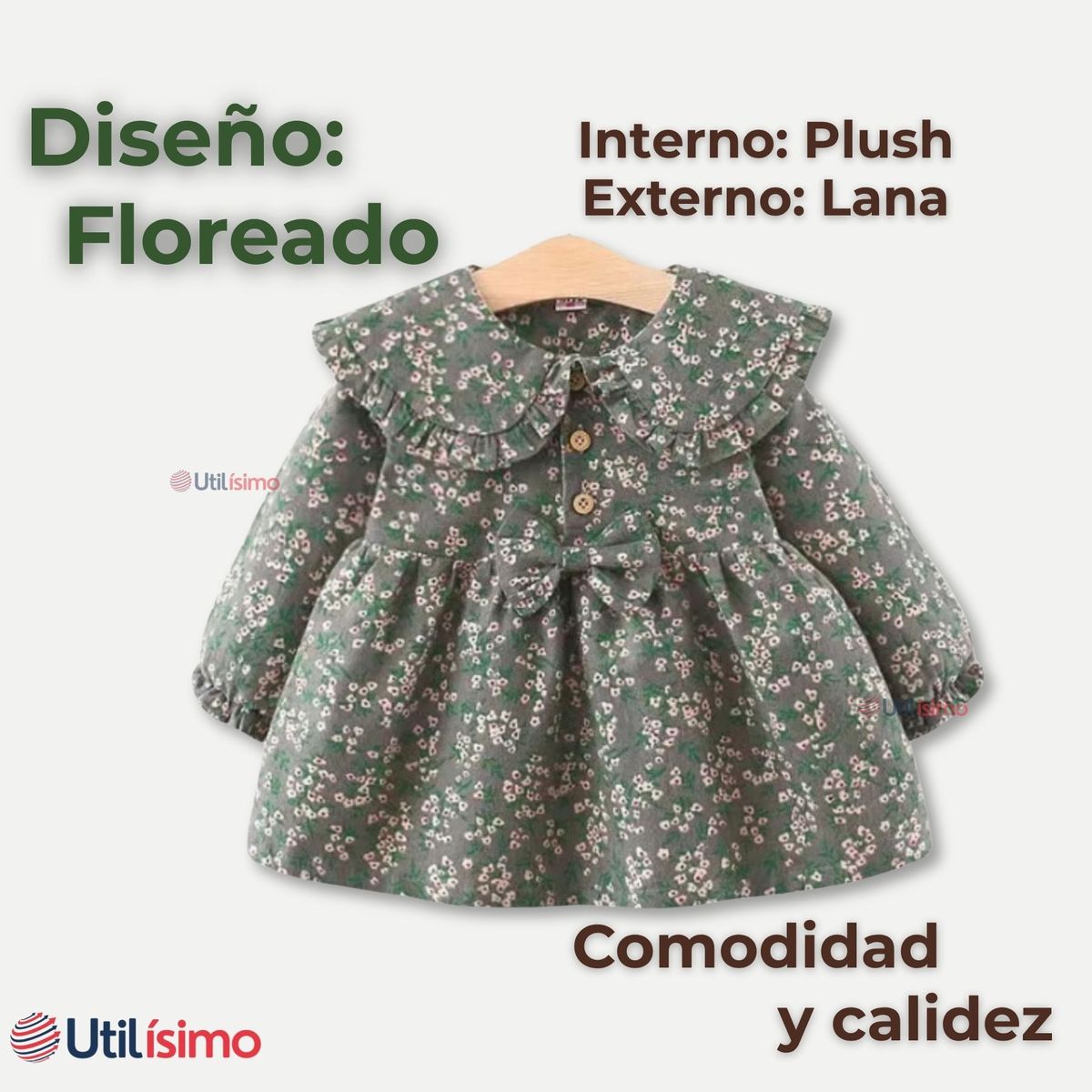 JUMP KIDS - Vestido De Cotelé Floreado Forrado En Plush Niña Gris