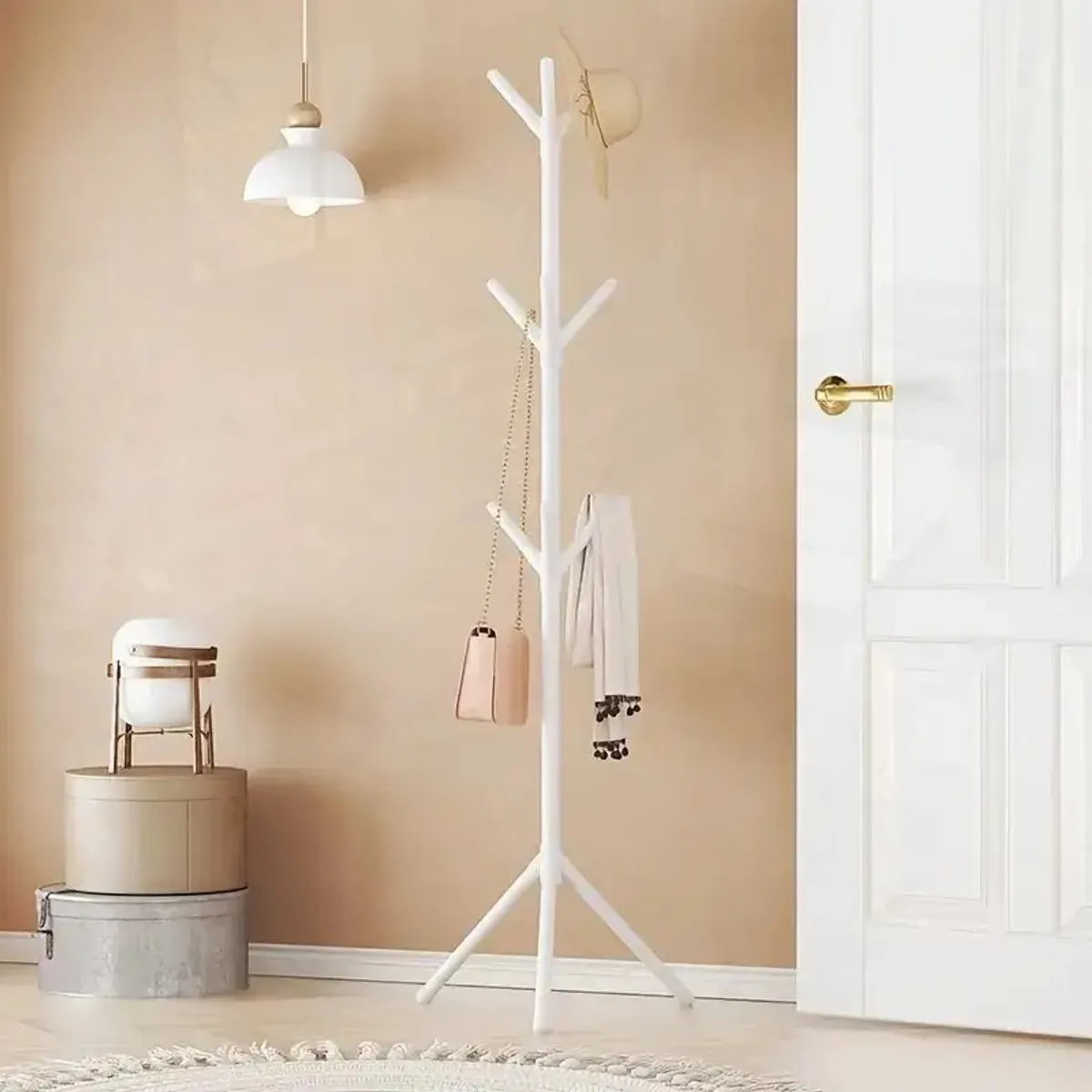 GENERICO - Perchero 9 Ganchos Minimalista 1.6m - ¡No Se Cae! - Blanco