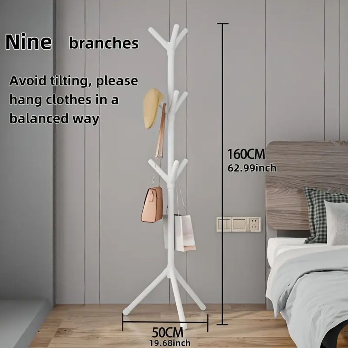 GENERICO - Perchero 9 Ganchos Minimalista 1.6m - ¡No Se Cae! - Blanco