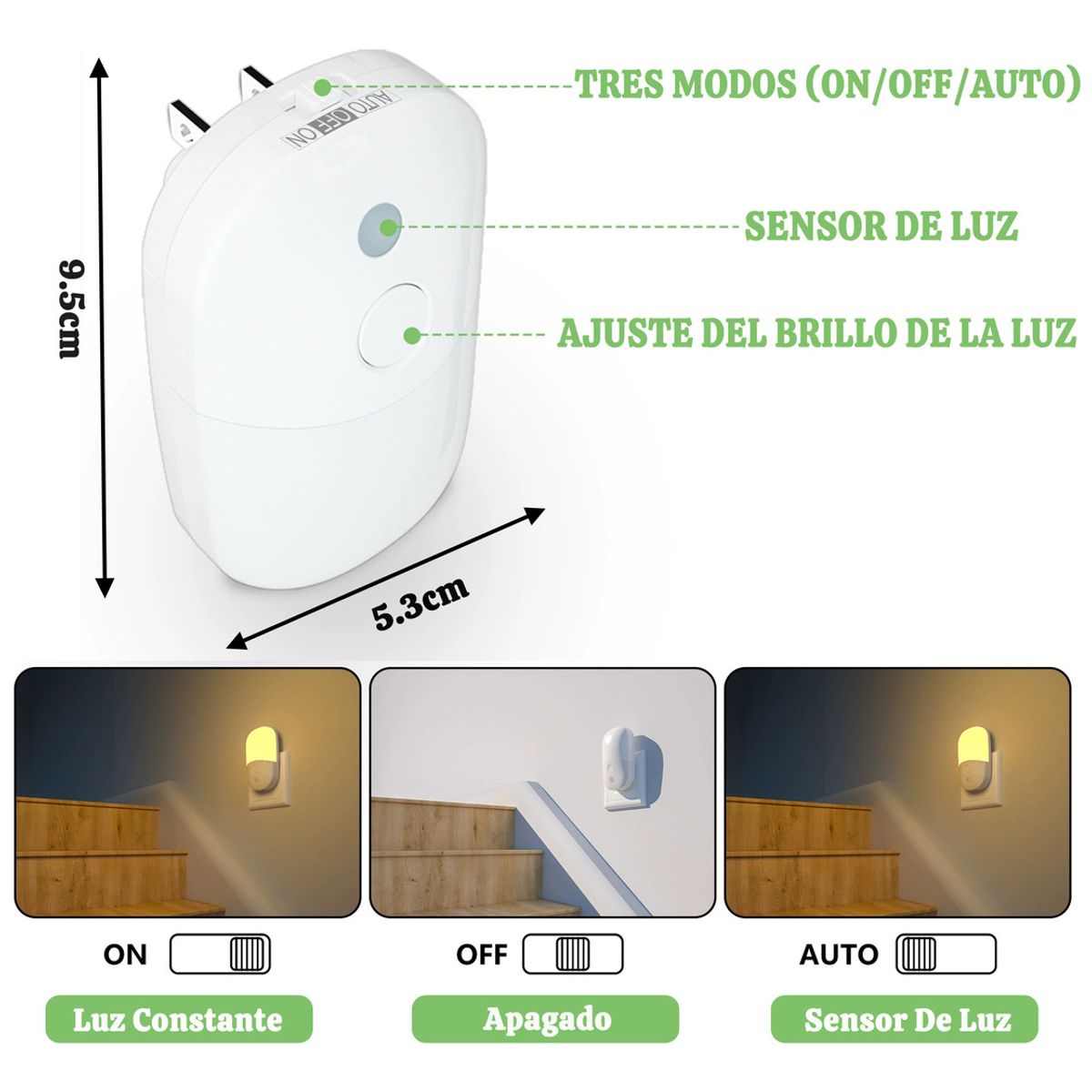 GENERICO - 2 Luz Nocturna Led Regulable Sensor Automático Niños Pasillo