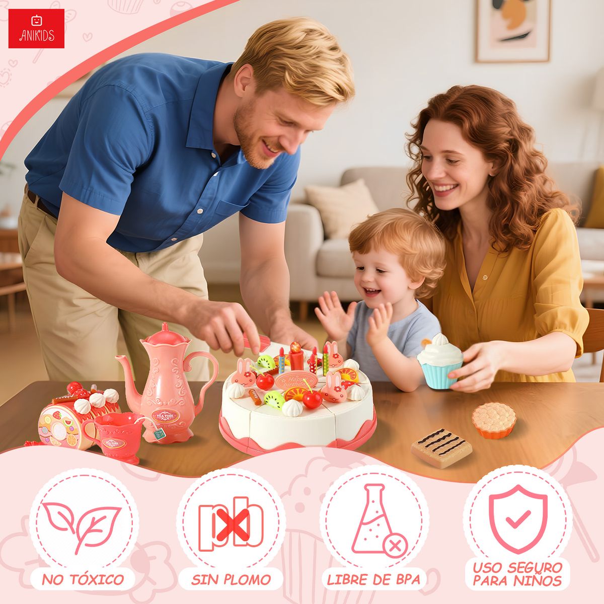 ANIKIDS - Juguete Torta Cumpleaños Con Luz Y Música 82pcs Juego Niños